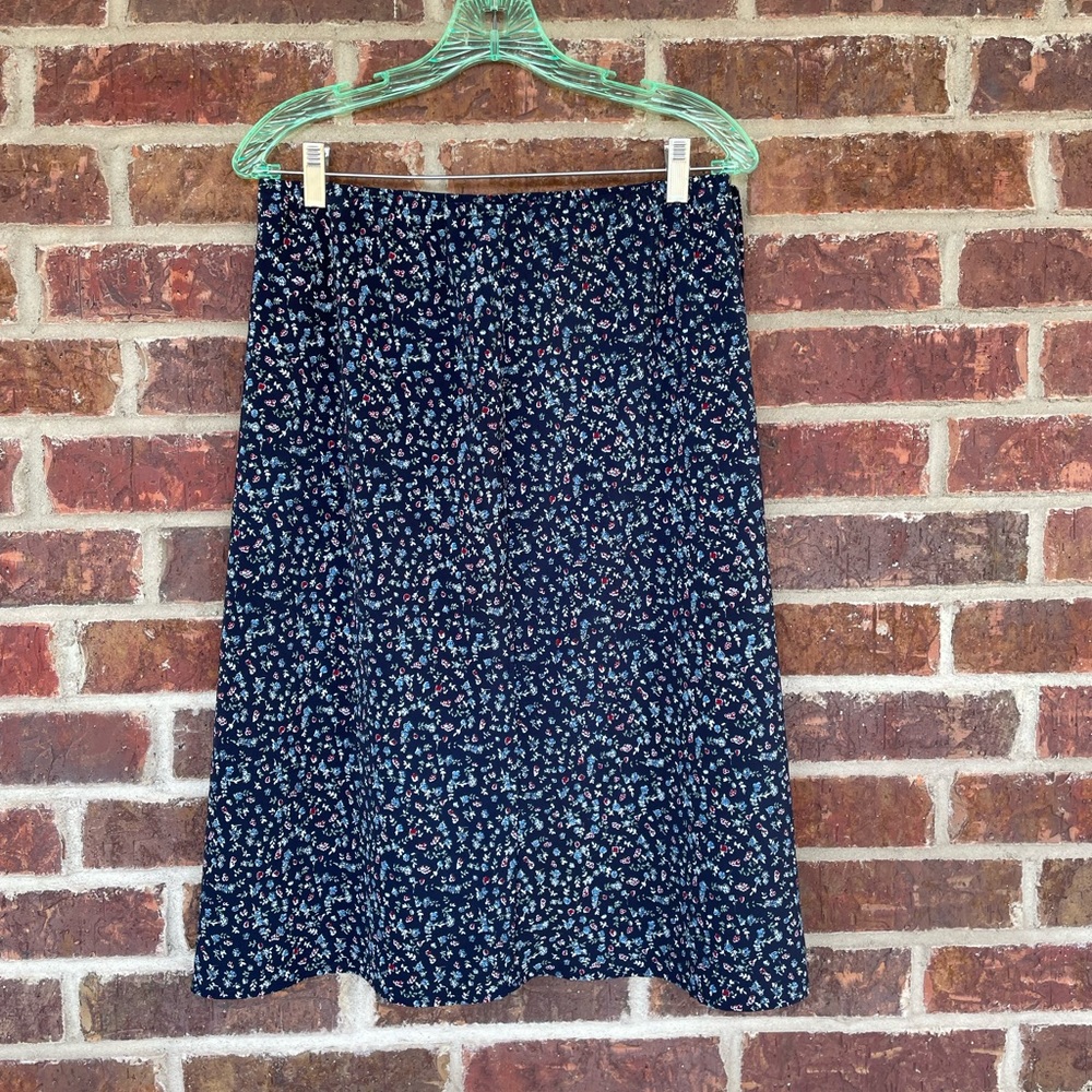 Ladies Vintage Blue Brand Floral Elastic Waist Skirt Size Large